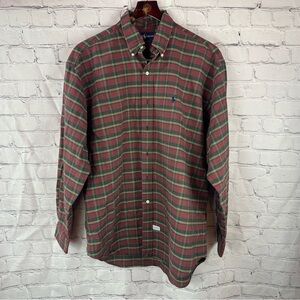 Ralph Lauren Red Green Plaid Button-Down Shirt 100% cotton sz L preppy